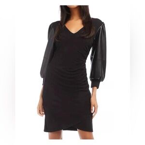 Fifteen Twenty Contrast Dress with Vegan Leather Long Sleeve.